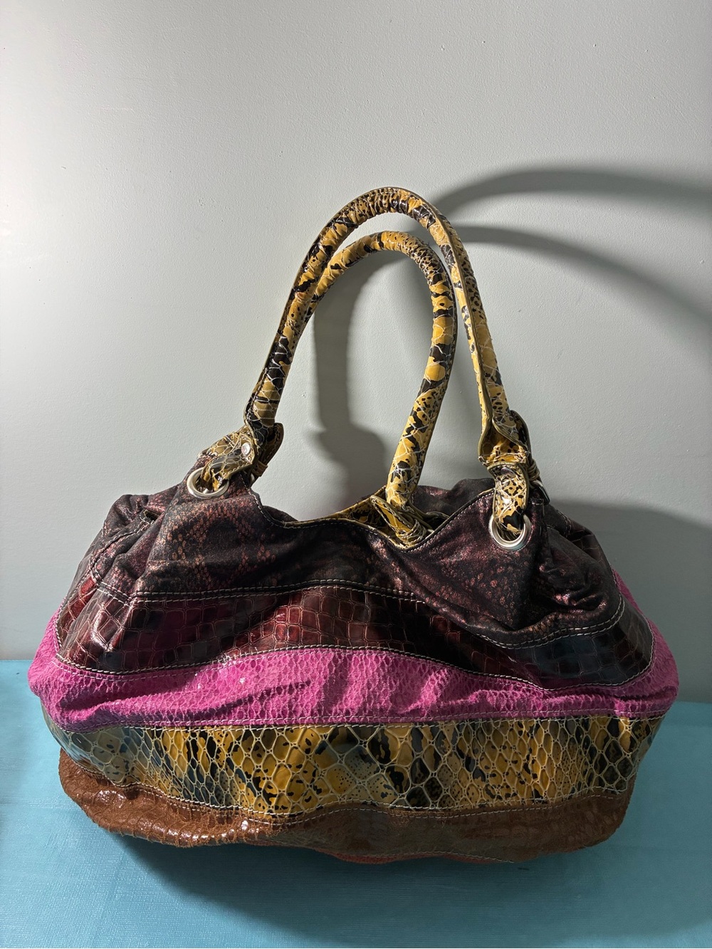 ALDO Multicolored Striped Double Handle Faux Leather Handbag/Purse/Tote Boho
